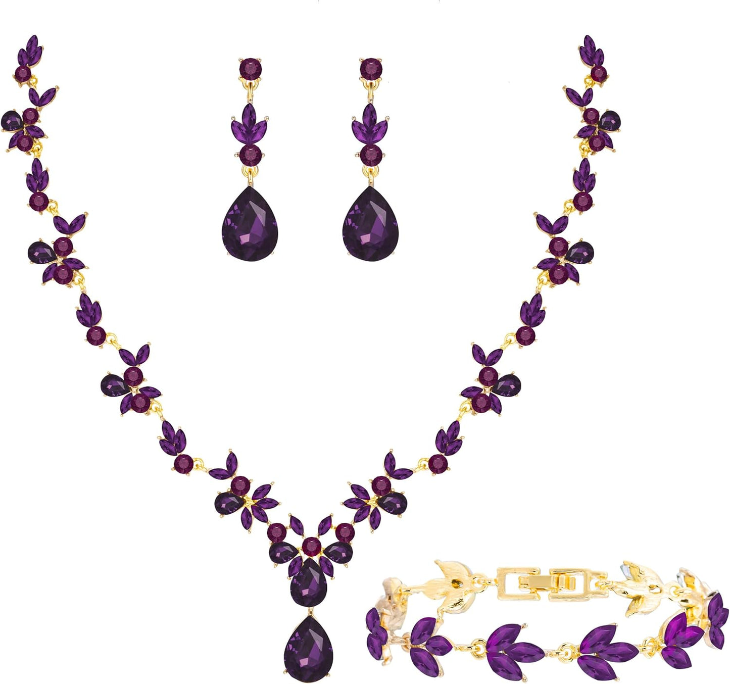 3-Piece Crystal Flower Jewelry Set