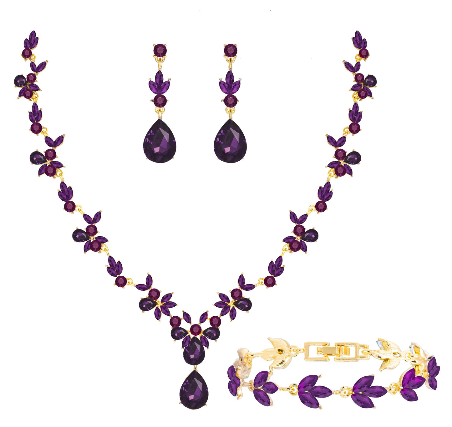 3-Piece Crystal Flower Jewelry Set