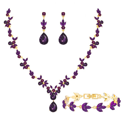3-Piece Crystal Flower Jewelry Set