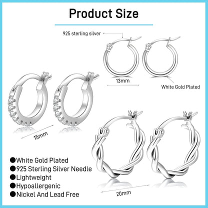 PABBEU Gold Hoop Earrings for Women Sterling Silver Post Small Gold Hoop Earrings 14k Real Gold Tiny Hypoallergenic Small Hoop Earrings Set for Women Men 13/15 /20mm