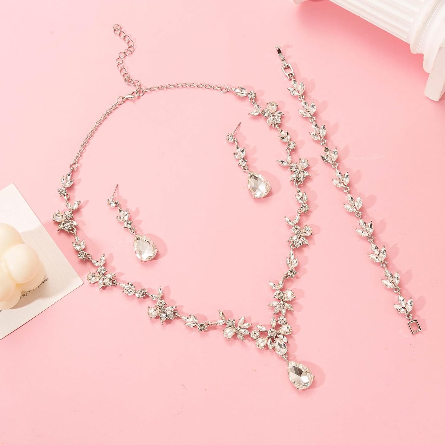 3-Piece Crystal Flower Jewelry Set