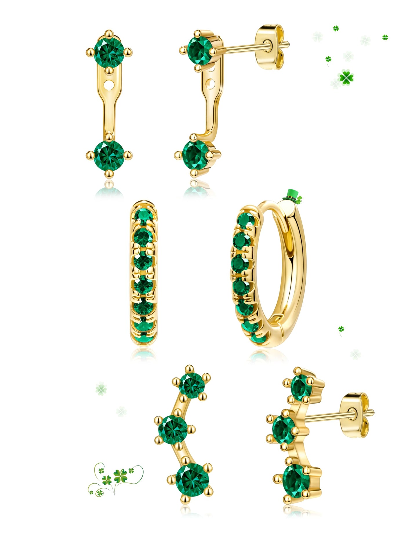 3-Pair Birthstone Hoop Earrings Set