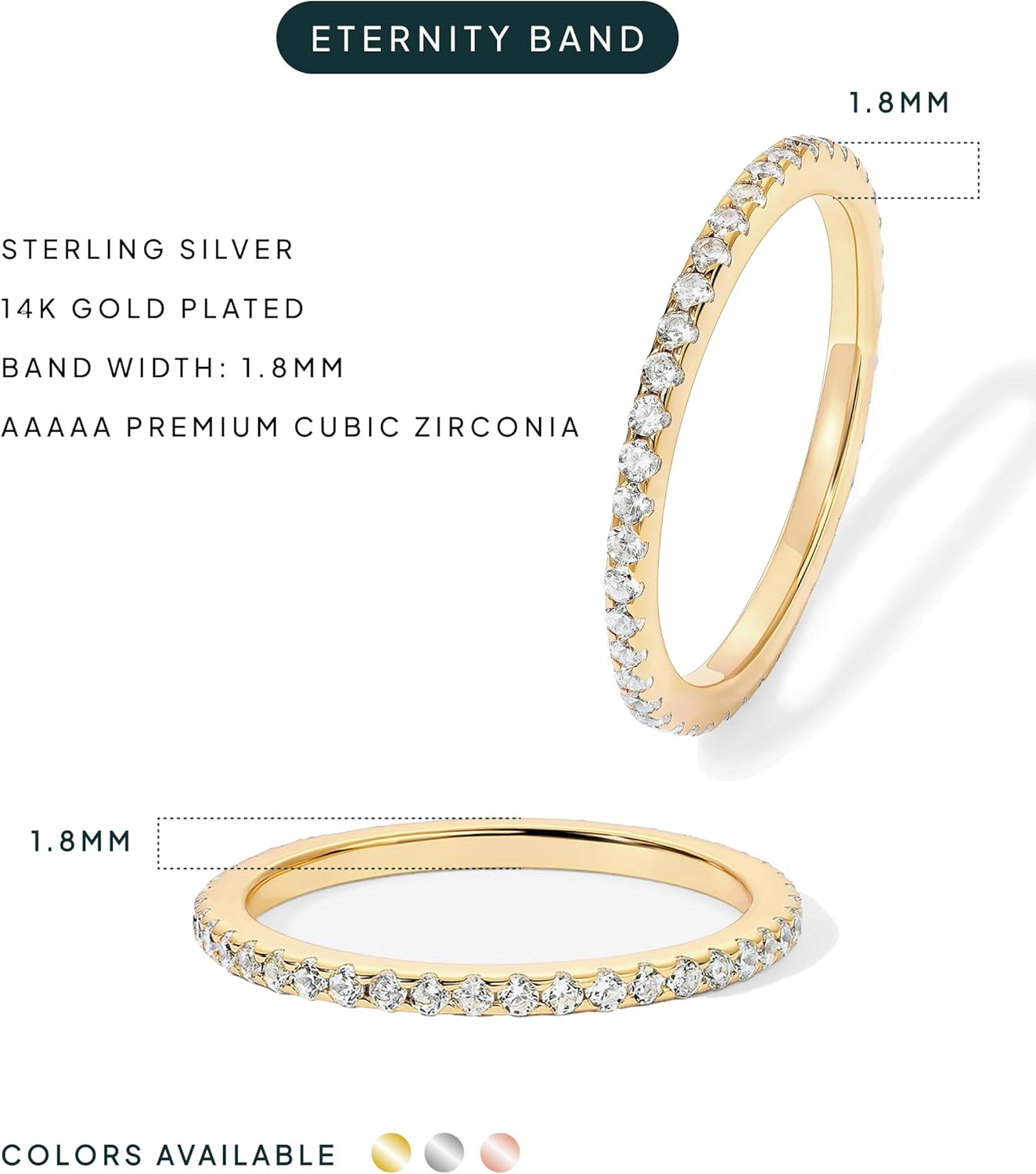 Gold-Tone Silver-Tone CZ Stackable Ring