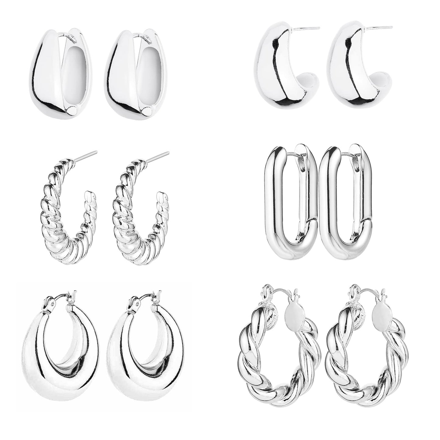 6-Pair Gold-Tone Chunky Hoop Earrings Set