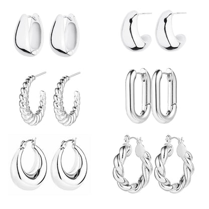 6-Pair Gold-Tone Chunky Hoop Earrings Set