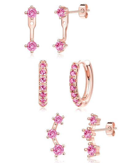 3-Pair Birthstone Hoop Earrings Set