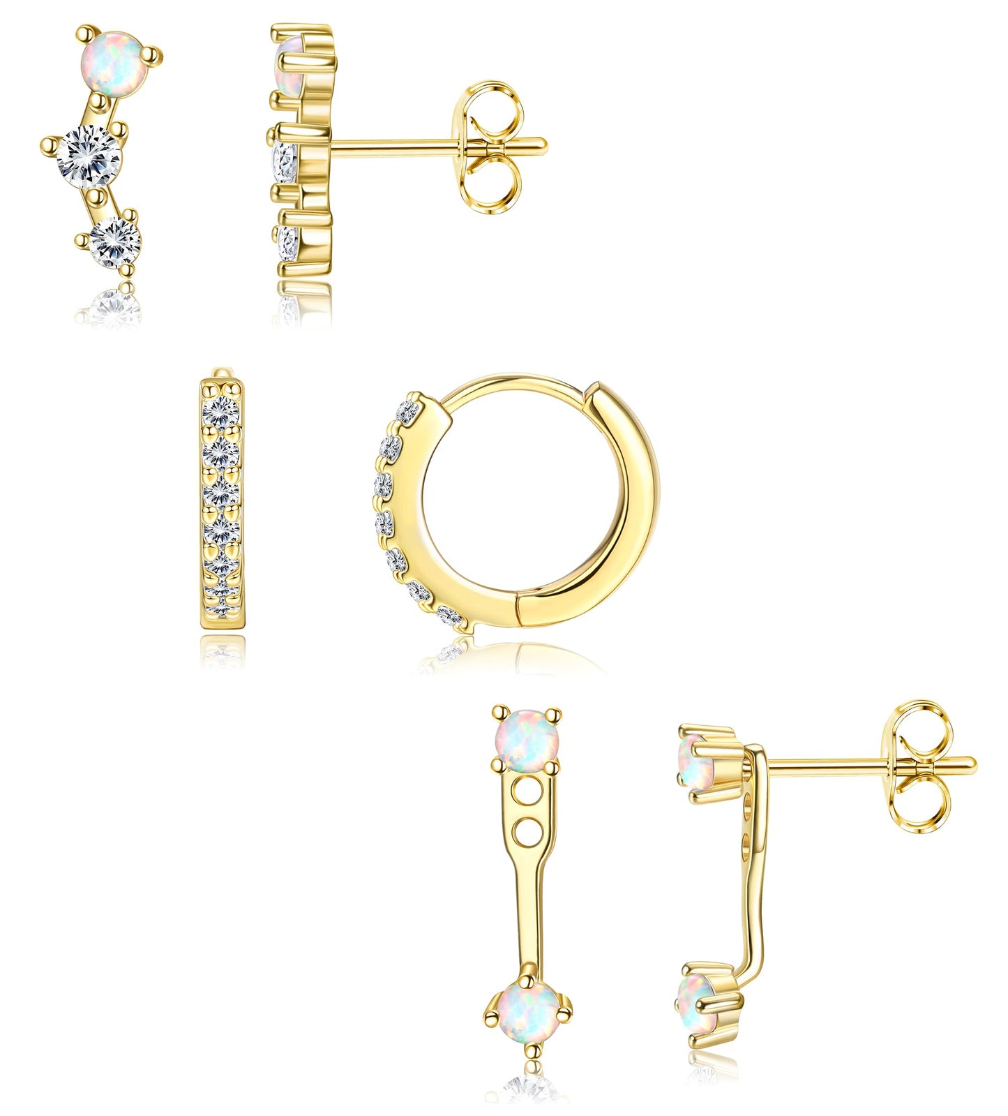 3-Pair Gold-Tone Silver-Tone Stud Earrings Set