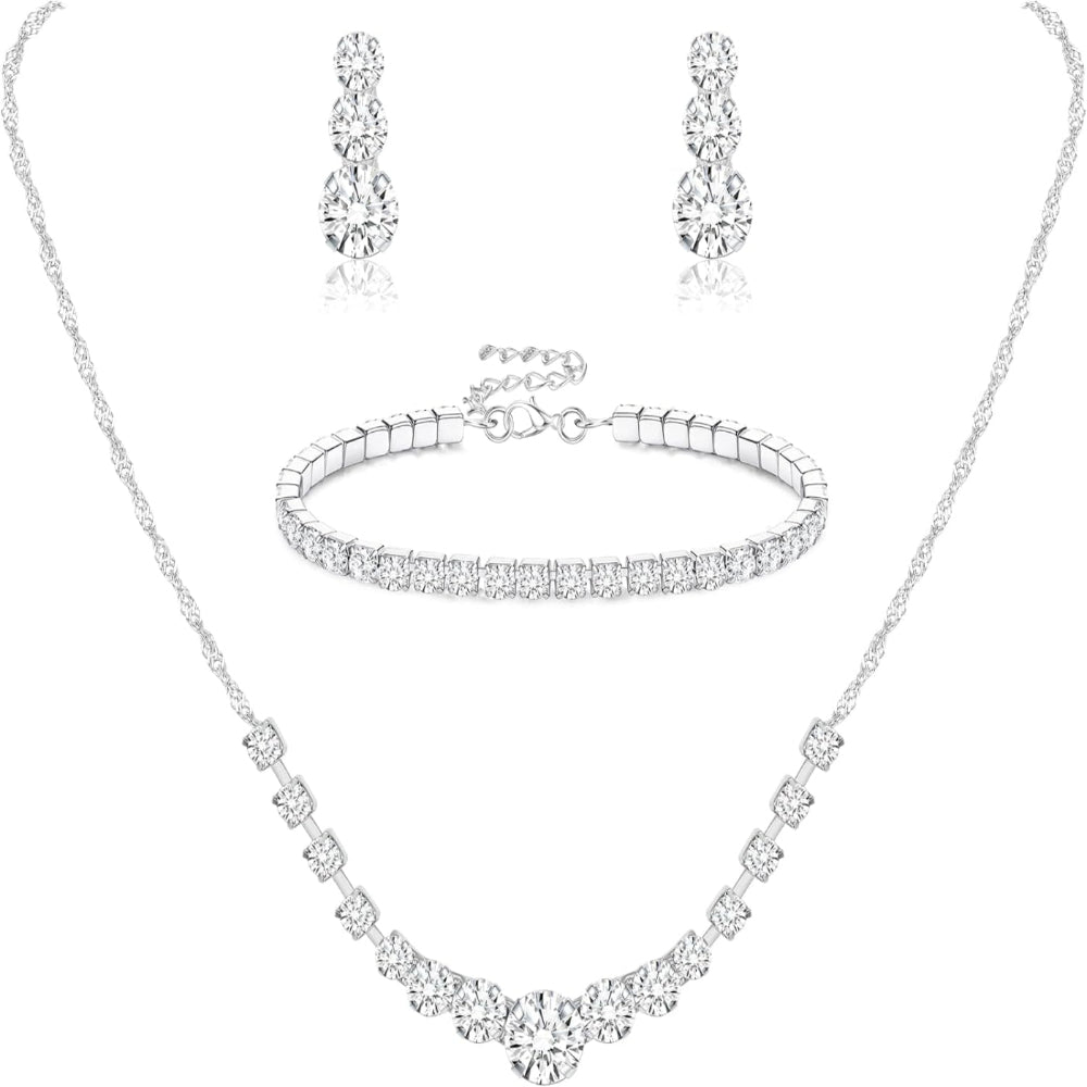 3-Piece Silver Rhinestone Jewelry Set