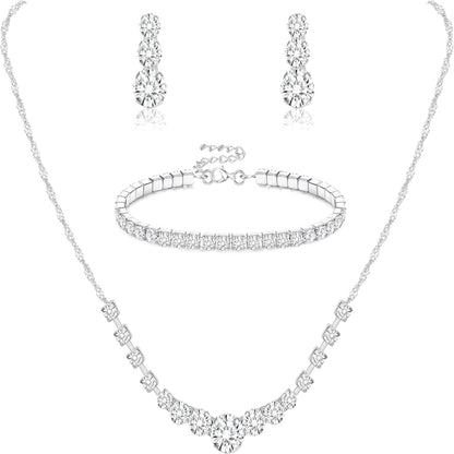 3-Piece Silver Rhinestone Jewelry Set