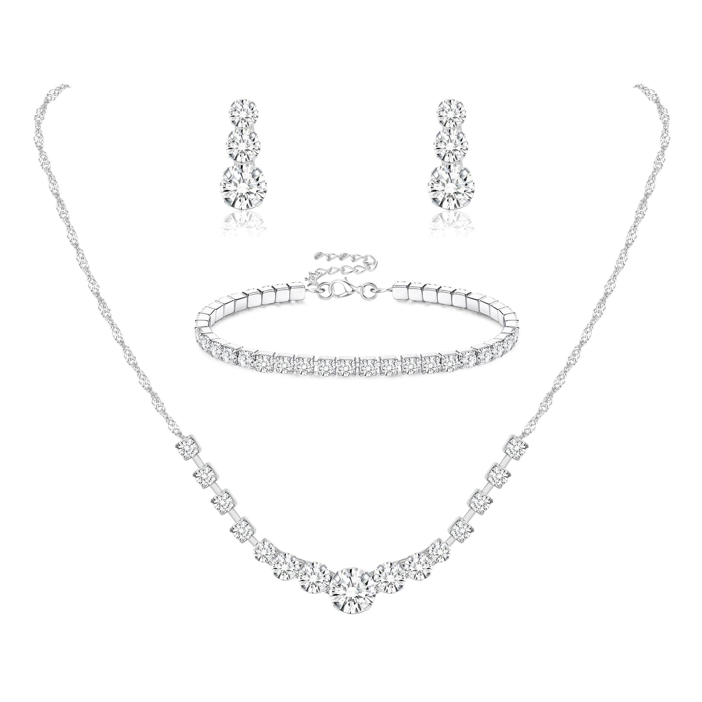3-Piece Silver Rhinestone Jewelry Set