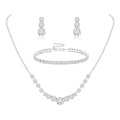 3-Piece Silver Rhinestone Jewelry Set