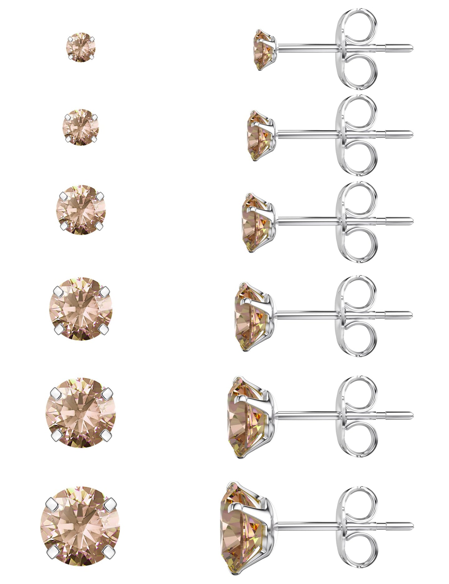 6-Pair CZ Stud Earrings Set