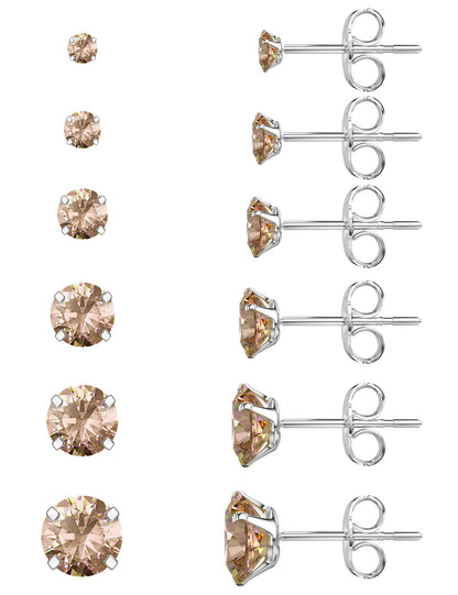 6-Pair CZ Stud Earrings Set