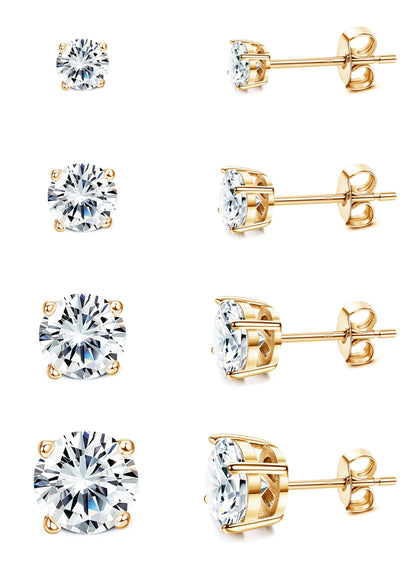 Gold-Tone Silver-Tone CZ Stud Earrings