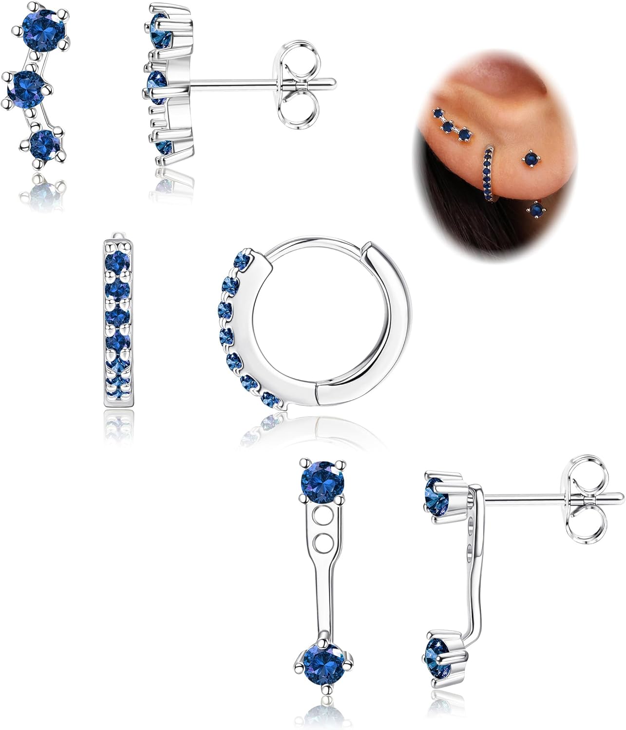 FIASASO 3 Pairs 925 Sterling Silver Hypoallergenic Earrings Set for Multiple Piercing Dainty 14K Gold Plated Stud Huggie Small Hoop Earrings for Women Trendy Cute Earring Stacks for Sensitive Ears