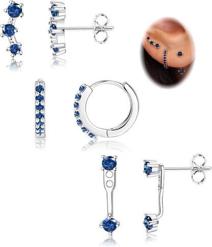 FIASASO 3 Pairs 925 Sterling Silver Hypoallergenic Earrings Set for Multiple Piercing Dainty 14K Gold Plated Stud Huggie Small Hoop Earrings for Women Trendy Cute Earring Stacks for Sensitive Ears