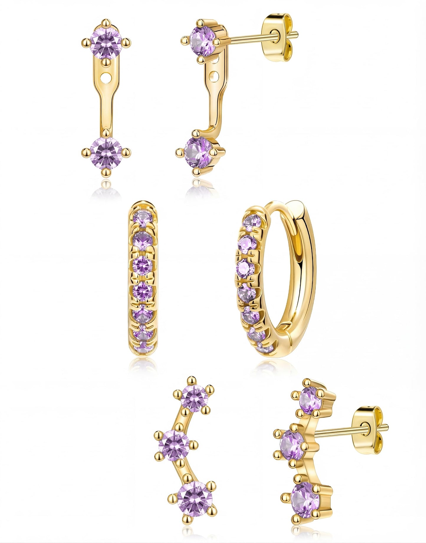 3-Pair Birthstone Hoop Earrings Set