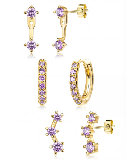 3-Pair Birthstone Hoop Earrings Set