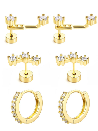 3-Pair Birthstone Hoop Earrings Set