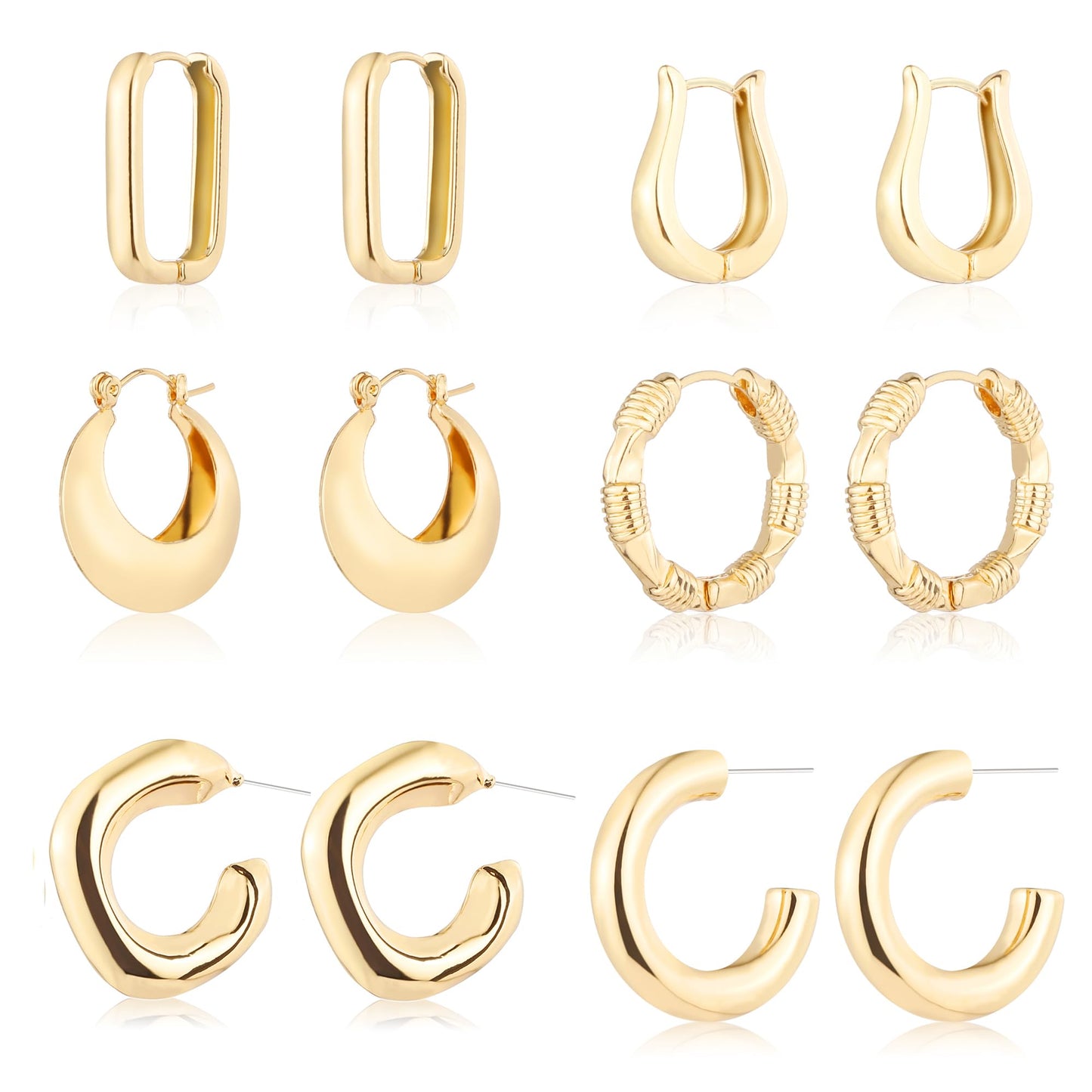 6-Pair Gold-Tone Chunky Hoop Earrings Set