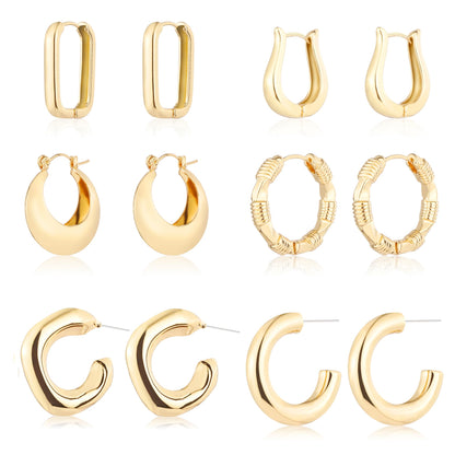 6-Pair Gold-Tone Chunky Hoop Earrings Set