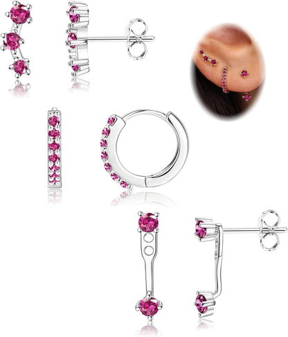 FIASASO 3 Pairs 925 Sterling Silver Hypoallergenic Earrings Set for Multiple Piercing Dainty 14K Gold Plated Stud Huggie Small Hoop Earrings for Women Trendy Cute Earring Stacks for Sensitive Ears