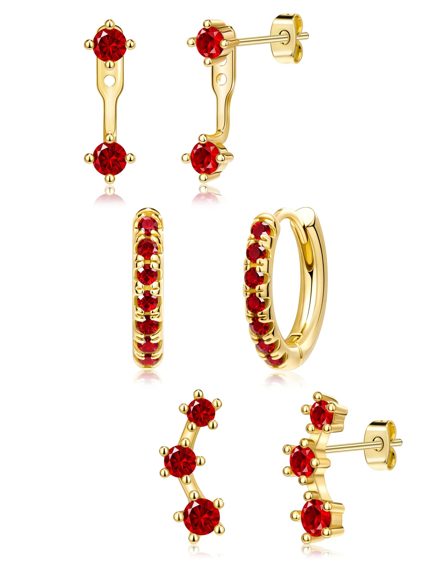 3-Pair Birthstone Hoop Earrings Set