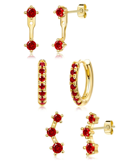 3-Pair Birthstone Hoop Earrings Set
