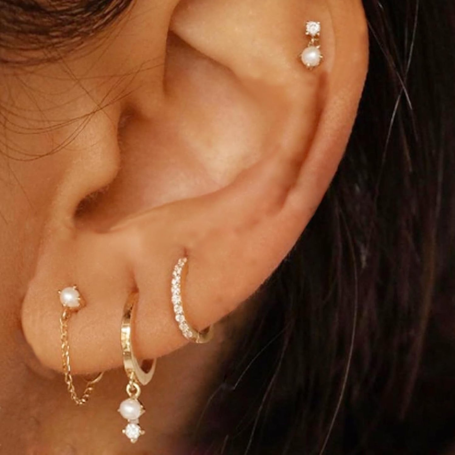 Gold-Tone Pearl Stackable Drop Earrings