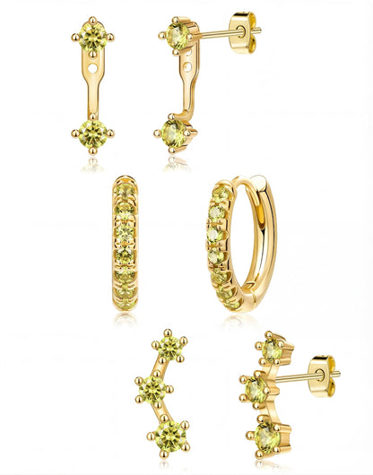 3-Pair Birthstone Hoop Earrings Set