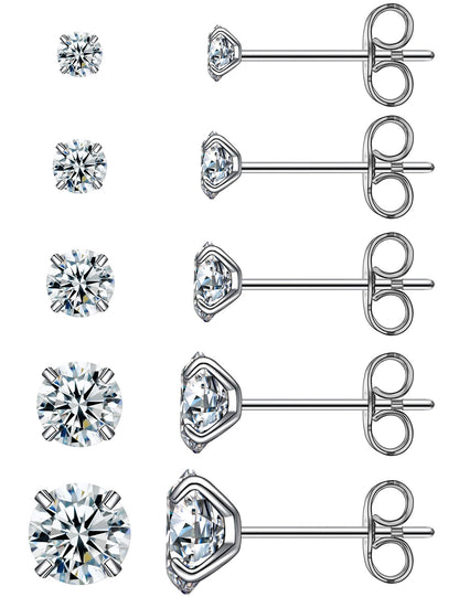 6-Pair CZ Stud Earrings Set