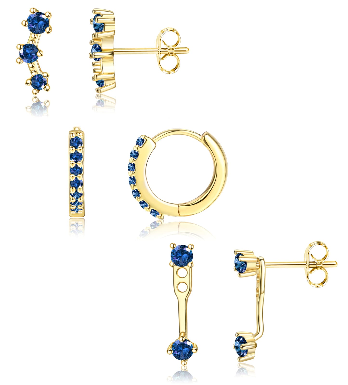 3-Pair Gold-Tone Silver-Tone Stud Earrings Set
