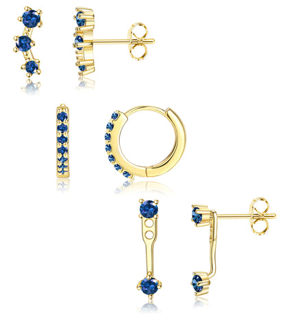 3-Pair Gold-Tone Silver-Tone Stud Earrings Set