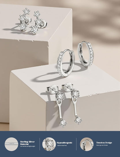3-Pair Gold-Tone Silver-Tone Stud Earrings Set
