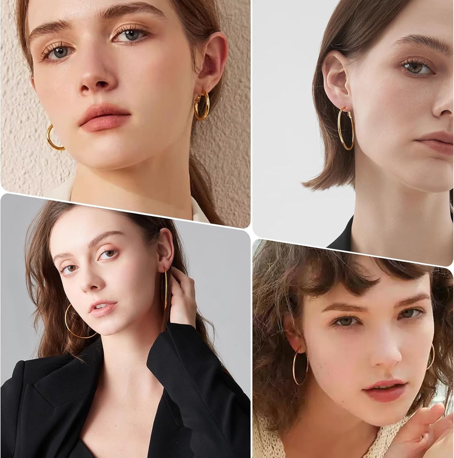4-Pair Gold-Tone Silver-Tone Hoop Earrings Set