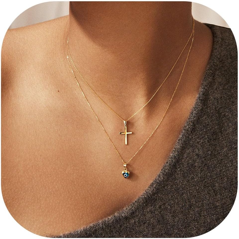 MONOZO Cross Necklace for Women，14K Gold Plated Cross Necklace Layered Gold Cross Necklace Tiny Sideway Cross Choker Necklace Gold Cross Necklaces for Women Trendy Gold Jewelry Gifts for Women Trendy