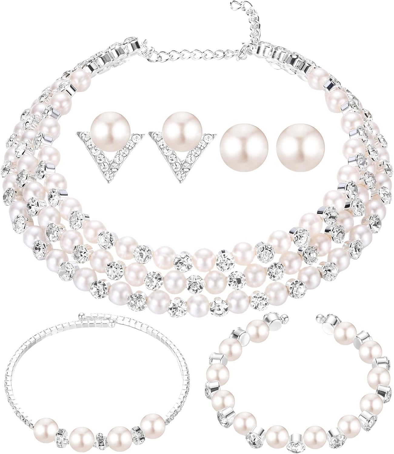 3-Piece Pearl Rhinestone Jewelry Set