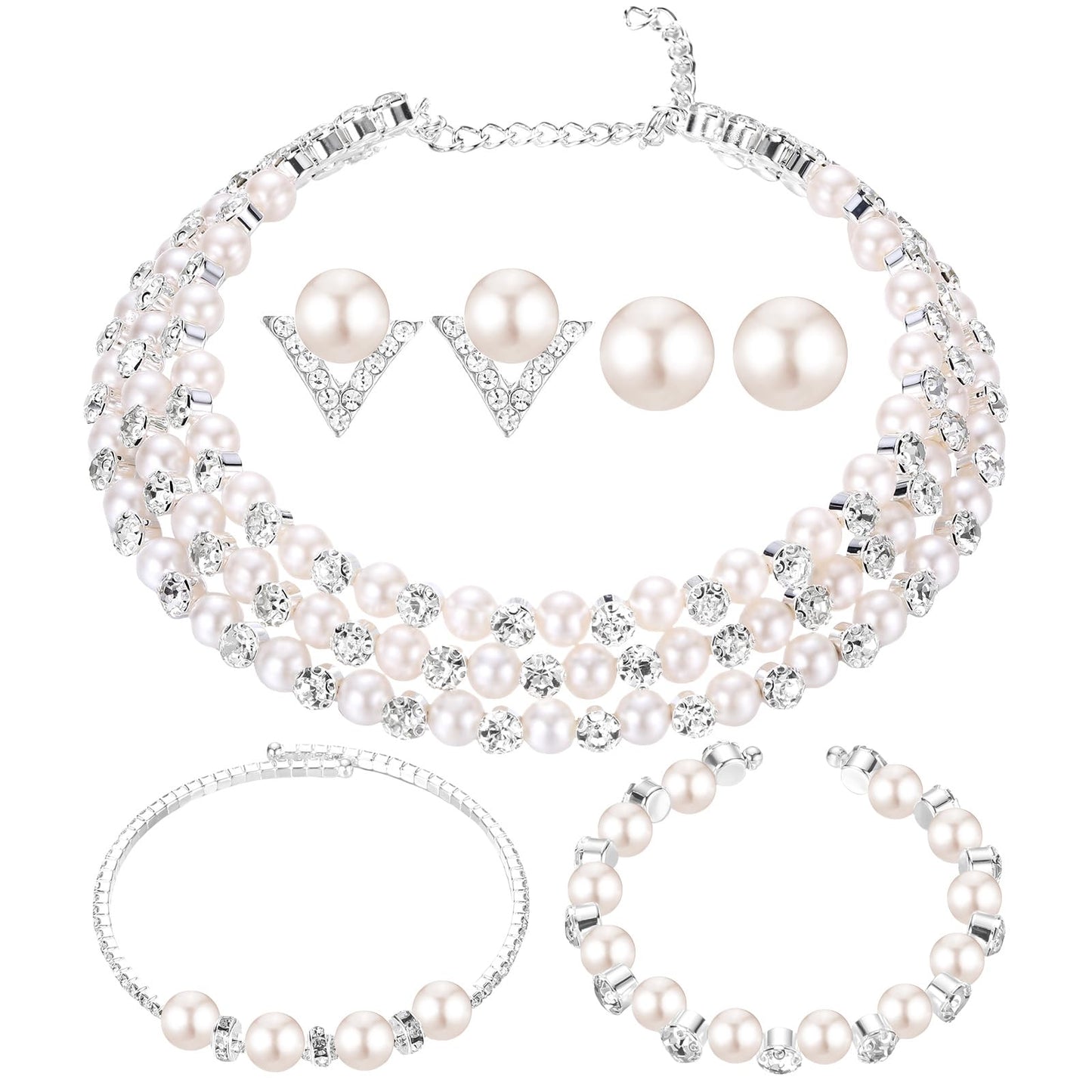 3-Piece Pearl Rhinestone Jewelry Set