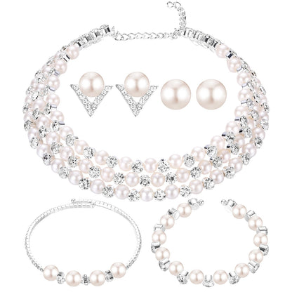 3-Piece Pearl Rhinestone Jewelry Set