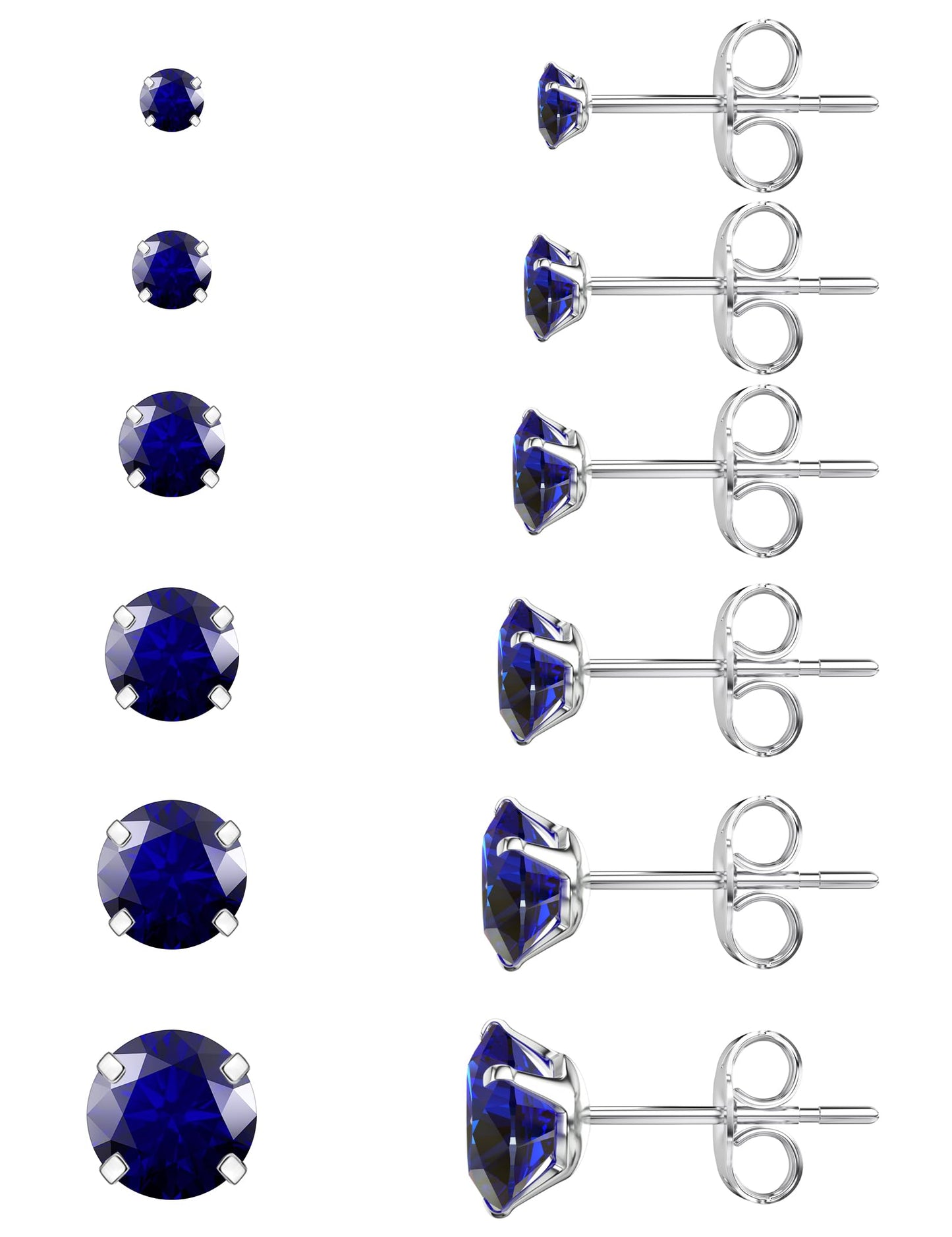 6-Pair CZ Stud Earrings Set