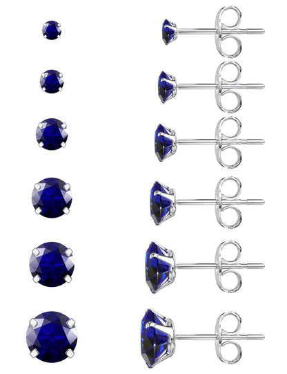 6-Pair CZ Stud Earrings Set