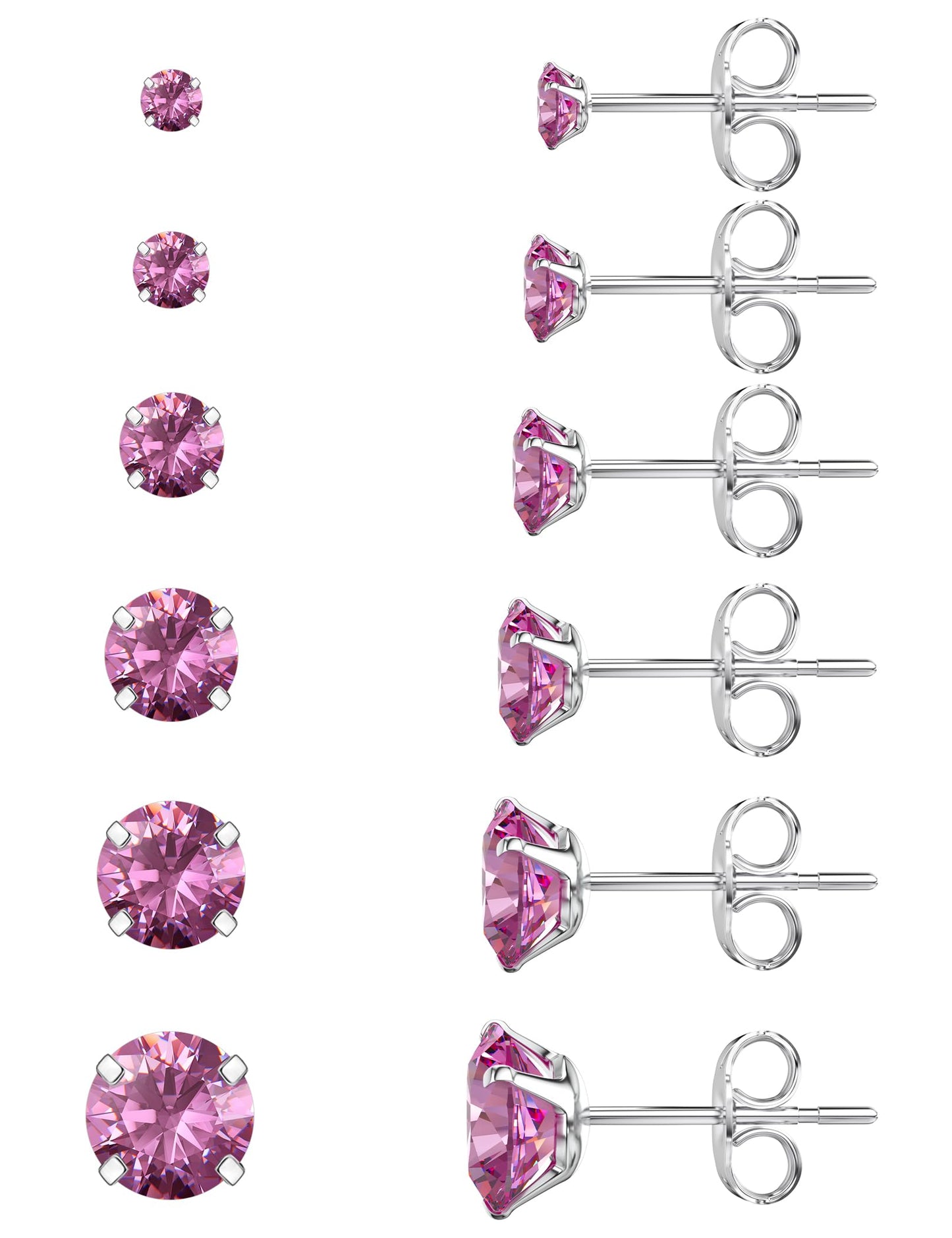 6-Pair CZ Stud Earrings Set