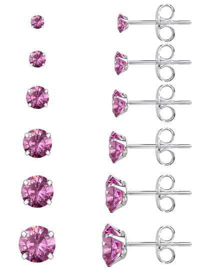 6-Pair CZ Stud Earrings Set