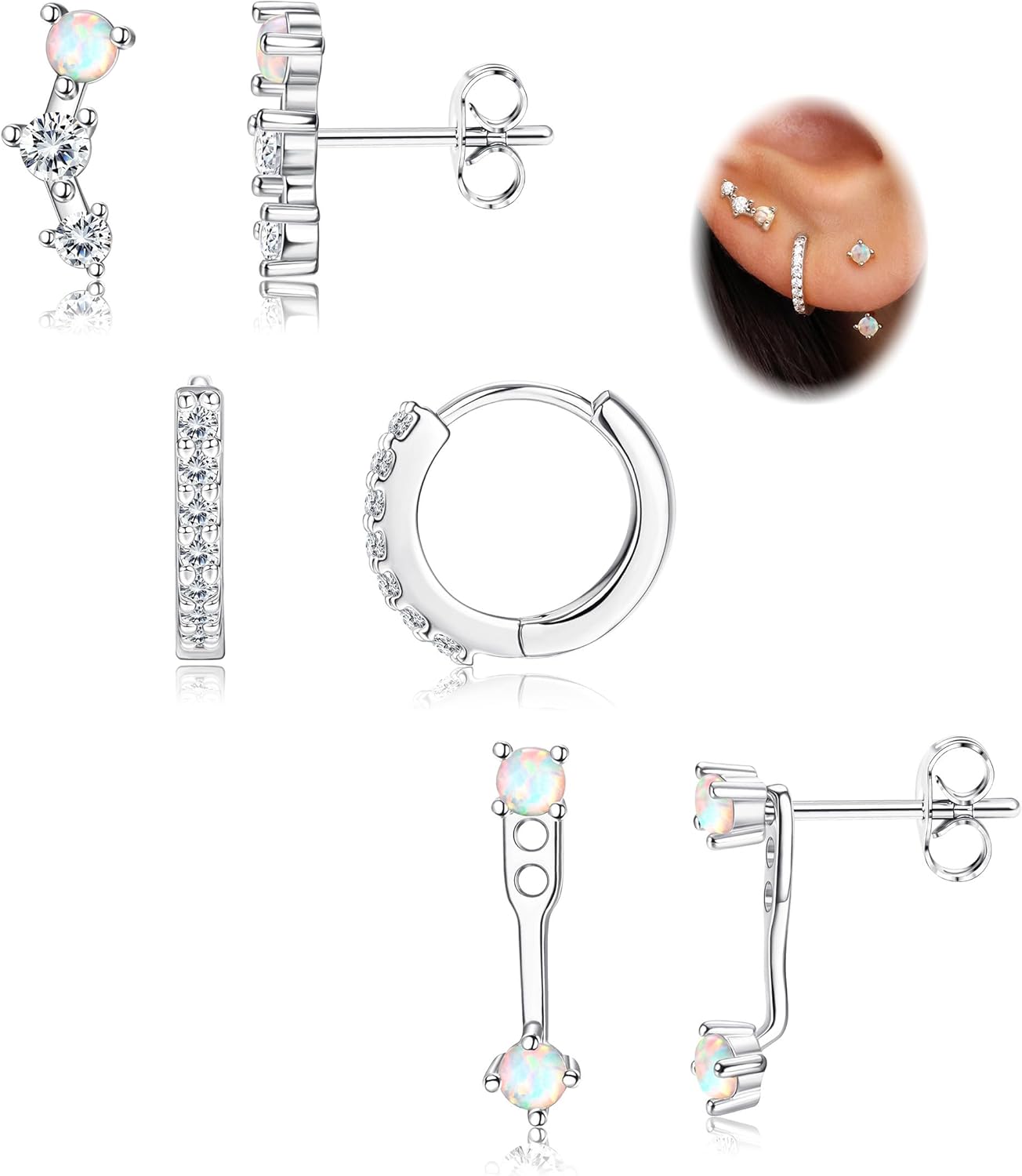 FIASASO 3 Pairs 925 Sterling Silver Hypoallergenic Earrings Set for Multiple Piercing Dainty 14K Gold Plated Stud Huggie Small Hoop Earrings for Women Trendy Cute Earring Stacks for Sensitive Ears