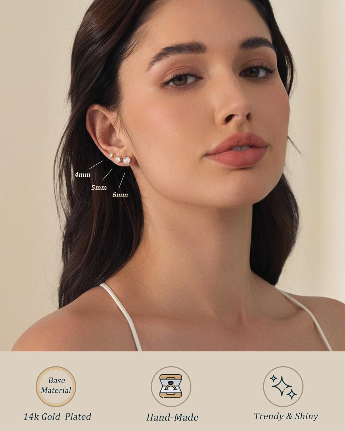 5-Pair Gold-Tone CZ Stud Earrings Set