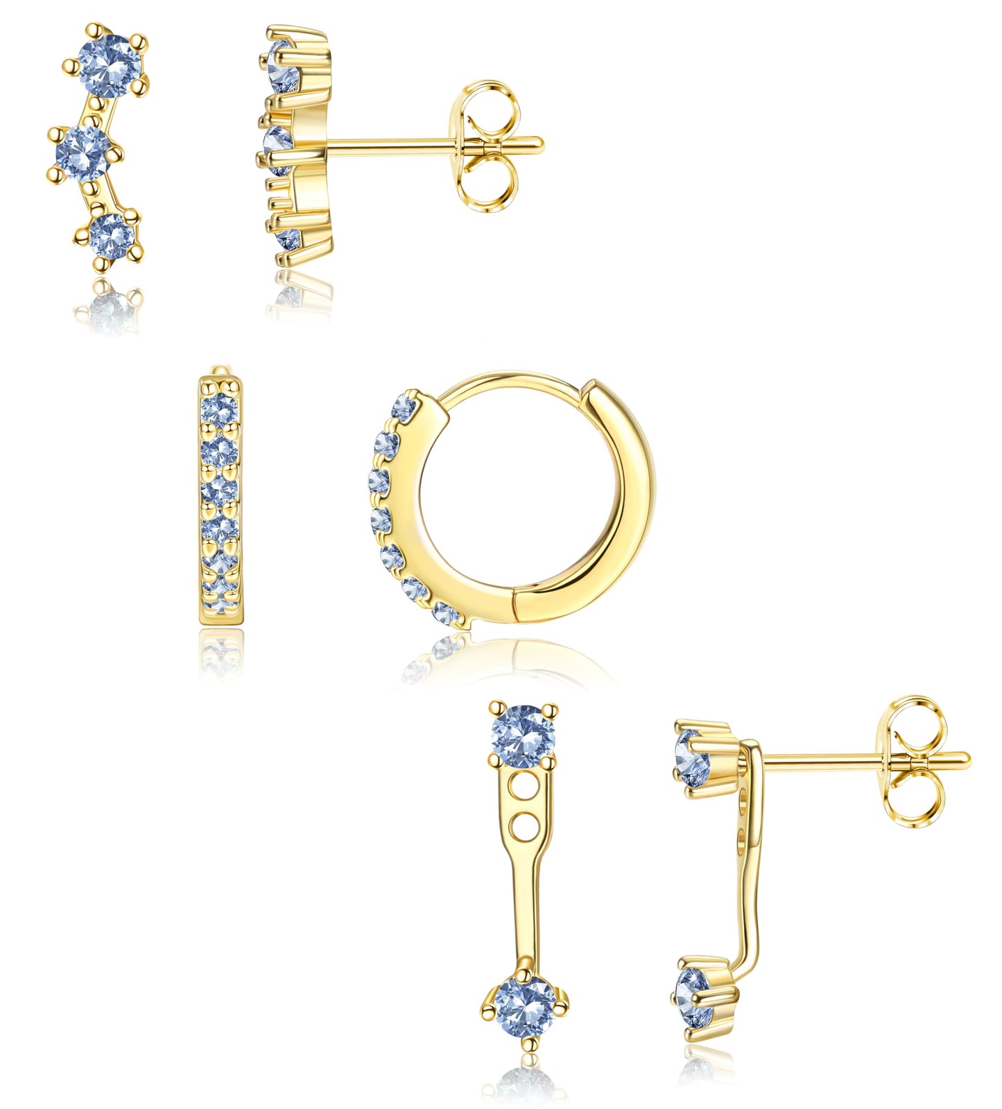 3-Pair Gold-Tone Silver-Tone Stud Earrings Set