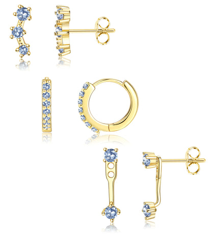3-Pair Gold-Tone Silver-Tone Stud Earrings Set