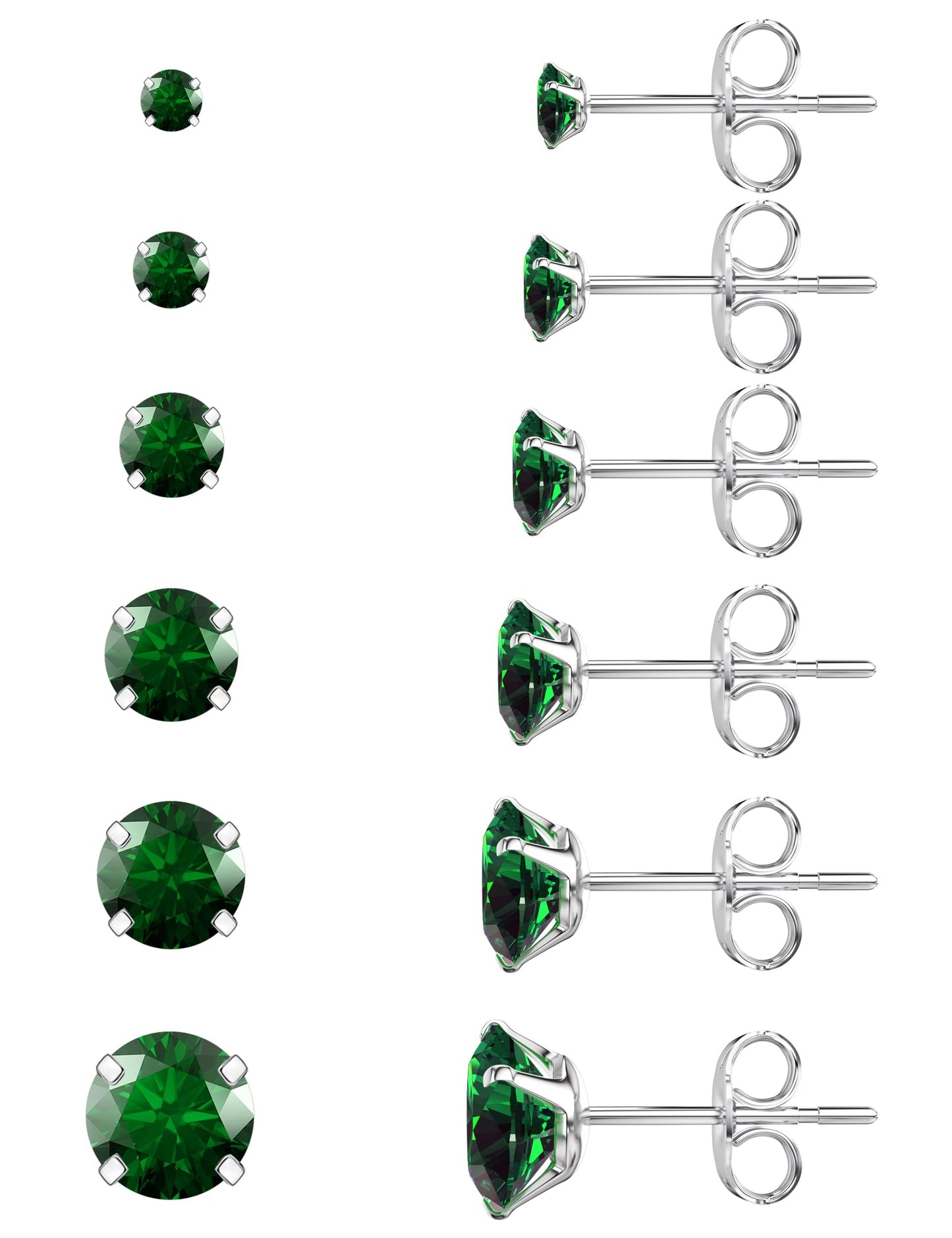 6-Pair CZ Stud Earrings Set