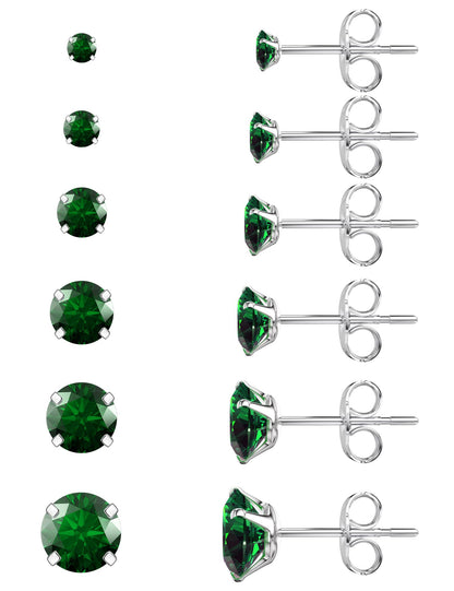 6-Pair CZ Stud Earrings Set