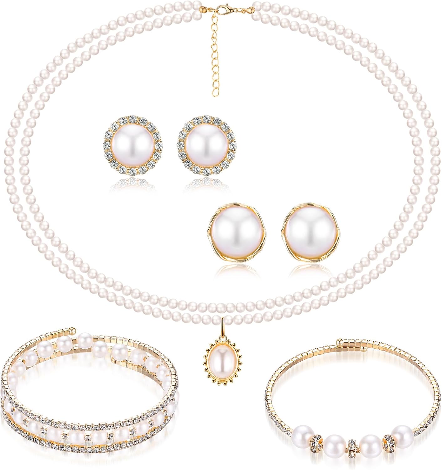 3-Piece Pearl Rhinestone Jewelry Set